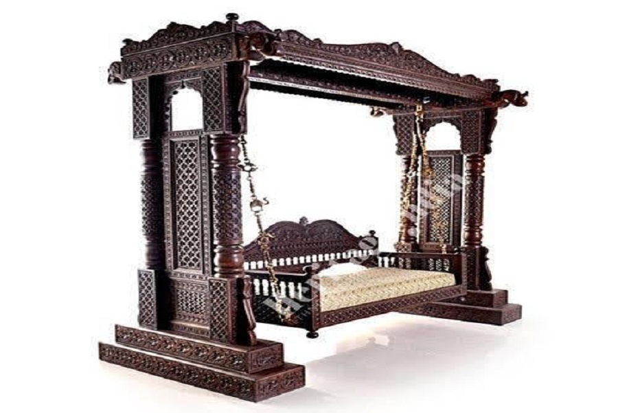 Wooden Carved 2 pillar Swing